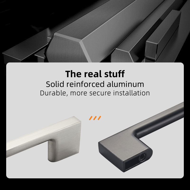 Source Factory Aluminum Flat Bar Cabinet Handles Matt Black Slim Drawer Pulls Custom Wardrobe Hardware Wholesale